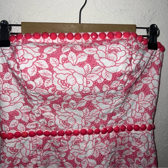Lilly Pulitzer NWOT Allegra White Pink Roses Beaded Strapless Eyelet Lace Dress - Picture 3 of 14